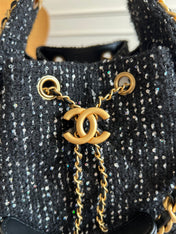CHANEL 25S HOBO BAG 40 IN BLACK TWEED WITH GOLD HARDWARE