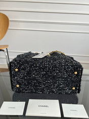CHANEL 25S HOBO BAG 30 IN BLACK TWEED WITH GOLD HARDWARE