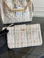 CHANEL 25S HOBO BAG 40 IN MULTICOLOR TWEED WITH GOLD HARDWARE