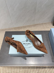 PRADA 26S PUMPS 55MM IN BROWN SUEDE WITH LOGO