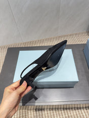 PRADA 26S POINTED TOE SLINGBACK HIGH HEELS 55MM IN BLACK SUEDE WITH LOGO
