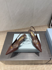 PRADA 26S POINTED TOE SLINGBACK HIGH HEELS 55MM IN DARK BROWN SHEEPSKIN
