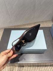 PRADA 26S POINTED TOE SLINGBACK HIGH HEELS 55MM IN DARK BROWN SHEEPSKIN