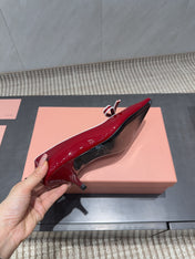 MIUMIU 26S POINTED TOE PUMPS 55MM IN DARK RED CALFSKIN WITH BOW
