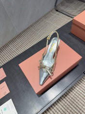 MIUMIU 26S SLINGBACK 55MM IN SILVER CALFSKIN WITH BOW