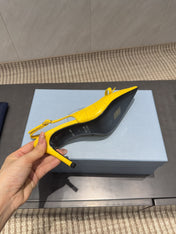 PRADA 26S POINTED TOE SLINGBACK HIGH HEELS 85MM IN BRIGHT YELLOW CALFSKIN WITH BOW