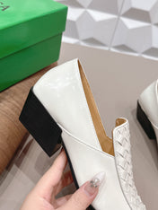 BOTTEGA VENETA 26S VENTURA LOAFERS 40 MM IN WHITE INTRECCIATO CALFSKIN
