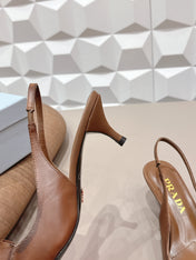 PRADA 26S POINTED TOE SLINGBACK HIGH HEELS 55MM IN BROWN CALFSKIN
