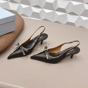 PRADA 26S POINTED TOE SLINGBACK HIGH HEELS 55MM IN BLACK CALFSKIN WITH BOW