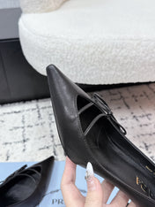 PRADA 26S POINTED-TOE HIGH HEELS 75MM IN BLACK CALFSKIN