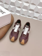 LOEWE 26S FLOW RUNNER SNEAKER IN DARK BROWN AND WHITE SUEDE AND CALFSKIN
