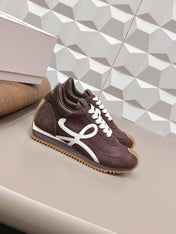 LOEWE 26S FLOW RUNNER SNEAKER IN DARK BROWN AND WHITE SUEDE AND CALFSKIN