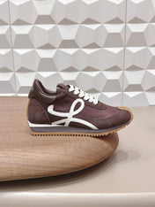 LOEWE 26S FLOW RUNNER SNEAKER IN DARK BROWN AND WHITE SUEDE AND CALFSKIN