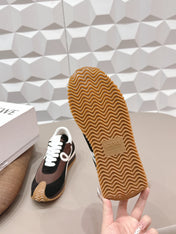 LOEWE 26S FLOW RUNNER SNEAKER IN BLACK AND DARK BROWN SUEDE AND WHITE CALFSKIN