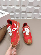 LOEWE 26S FLOW RUNNER SNEAKER IN RED SUEDE AND CALFSKIN
