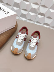 LOEWE 26S FLOW RUNNER SNEAKER IN GRAY AND BLUE SUEDE AND DARK RED CALFSKIN