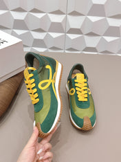 LOEWE 26S FLOW RUNNER SNEAKER IN GREEN AND YELLOW SUEDE AND CALFSKIN
