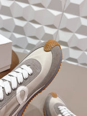 LOEWE 26S FLOW RUNNER SNEAKER IN DARK GRAY SUEDE AND WHITE CALFSKIN
