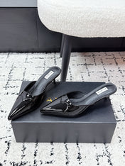 ALAIA 26S HEELED MULES 65 MM IN BLACK GLOSSY CALFSKIN
