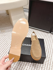 CHANEL 26S SLINGBACK LOAFERS IN LIGHT BROWN SUEDE