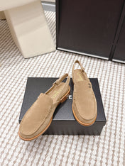 CHANEL 26S SLINGBACK LOAFERS IN LIGHT BROWN SUEDE