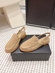 CHANEL 26S SLINGBACK LOAFERS IN LIGHT BROWN SUEDE
