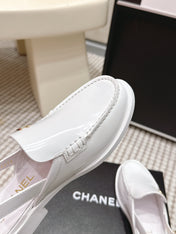 CHANEL 26S SLINGBACK LOAFERS IN WHITE GLOSSY CALFSKIN