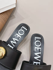 LOEWE 26S SQUARE TOE SANDALS 45MM IN BLACK CALFSKIN GOLD HARDWARE