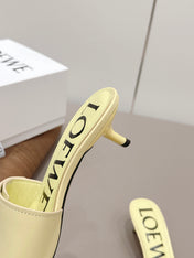 LOEWE 26S SQUARE TOE SANDALS 45MM IN LIGHT YELLOW CALFSKIN GOLD HARDWARE