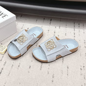 LOEWE 26S FLAT SANDALS IN LIGHT BLUE LOGO GOLD HARDWARE
