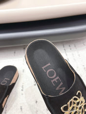 LOEWE 26S FLAT SANDALS IN BLACK LOGO GOLD HARDWARE