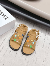 LOEWE 26S ROUND TOE WEDGE SANDALS 30MM IN TAN BROWN CALFSKIN AND SUEDE