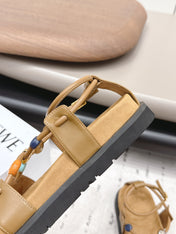 LOEWE 26S ROUND TOE WEDGE SANDALS 30MM IN TAN BROWN CALFSKIN AND SUEDE