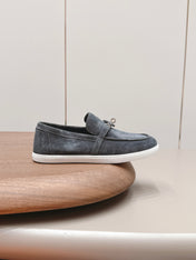 HM 26S KELLY PARIS LOAFERS IN BLUE GREY SUEDE SILVER HARDWARE