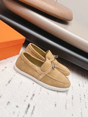 HM 26S KELLY PARIS LOAFERS IN LIGHT BROWN SUEDE SILVER HARDWARE