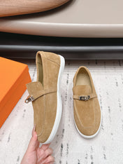 HM 26S KELLY PARIS LOAFERS IN LIGHT BROWN SUEDE SILVER HARDWARE