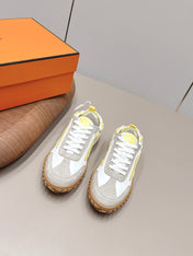 HM 26S BOUNCING SNEAKERS IN WHITE CALFSKIN AND LIGHT GREY YELLOW SUEDE