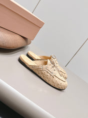 MIUMIU 26S LOAFER MULES IN BEIGE CALFSKIN