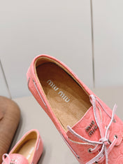 MIUMIU 26S BOAT SHOES IN PINK EMBOSSED CALFSKIN