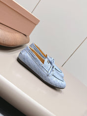 MIUMIU 26S BOAT SHOES IN BLUE EMBOSSED CALFSKIN