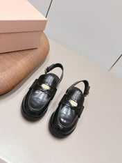 MIUMIU 26S PENNY SLINGBACK LOAFERS IN BLACK CALFSKIN GOLD HARDWARE