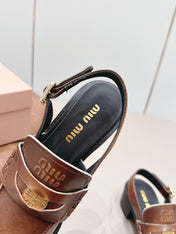 MIUMIU 26S BLOCK HEEL PENNY SLINGBACK LOAFERS 50MM IN BROWN CALFSKIN
