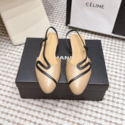 CHANEL 26S SLINGBACK FLATS IN BEIGE CALFSKIN WITH BLACK TRIM