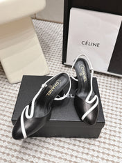 CHANEL 26S HIGH-HEEL SLINGBACKS IN BLACK CALFSKIN WITH WHITE TRIM