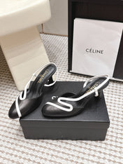 CHANEL 26S HIGH-HEEL SLINGBACKS IN BLACK CALFSKIN WITH WHITE TRIM