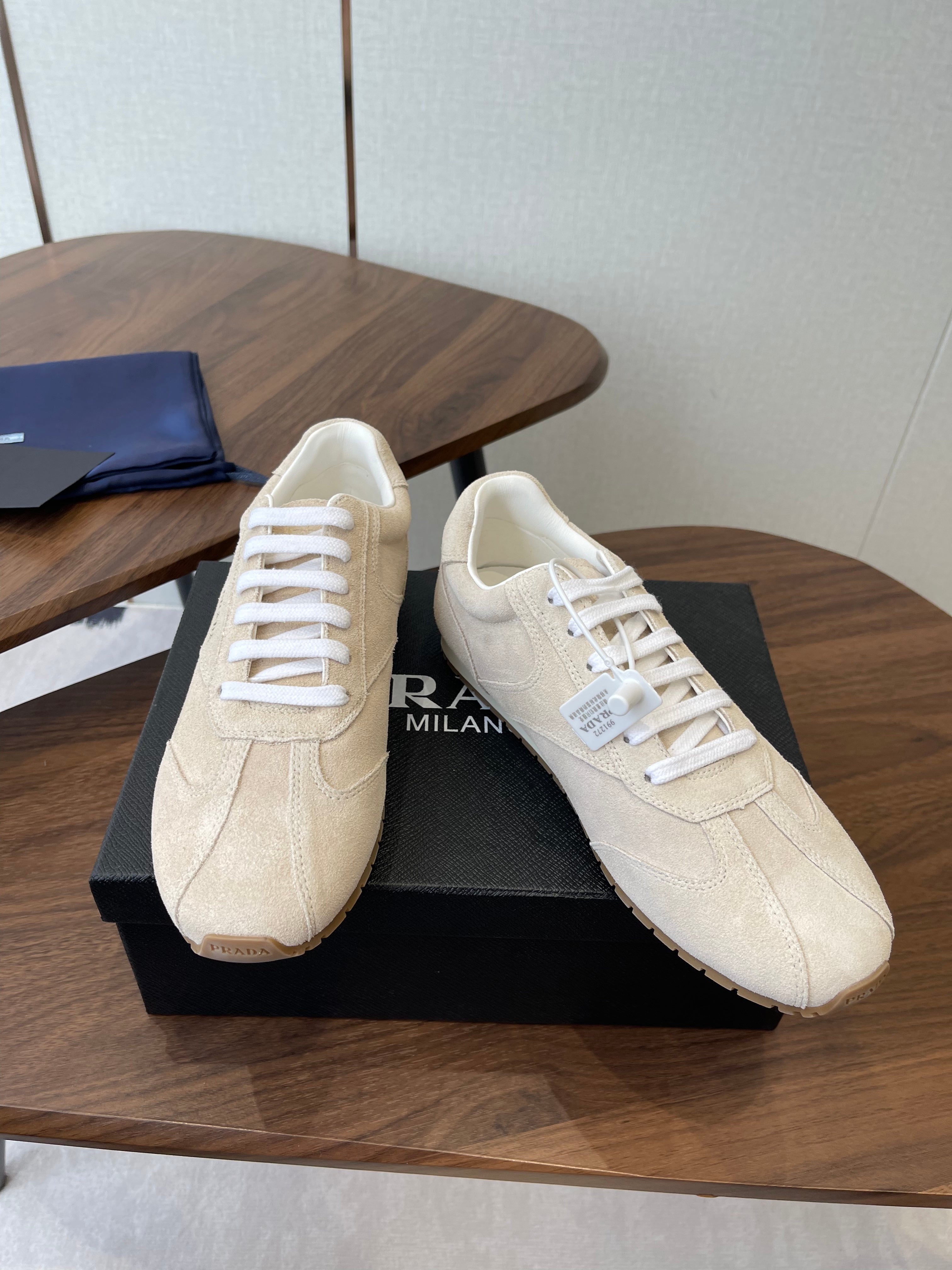 PRADA 25S SNEAKER IN LIGHT BEIGE SUEDE STYLE 11