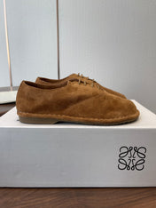 LOEWE 26S FOLIO DERBY SHOES IN DARK BROWN SUEDE