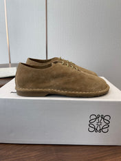 LOEWE 26S FOLIO DERBY SHOES IN LIGHT BROWN SUEDE