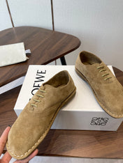 LOEWE 26S FOLIO DERBY SHOES IN LIGHT BROWN SUEDE