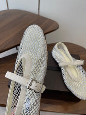 ALAIA 26S MESH FLATS IN WHITE SUEDE RHINESTONE-EMBELLISHED